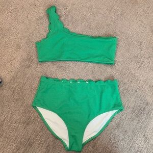 Kids bathing suit. Two piece, green